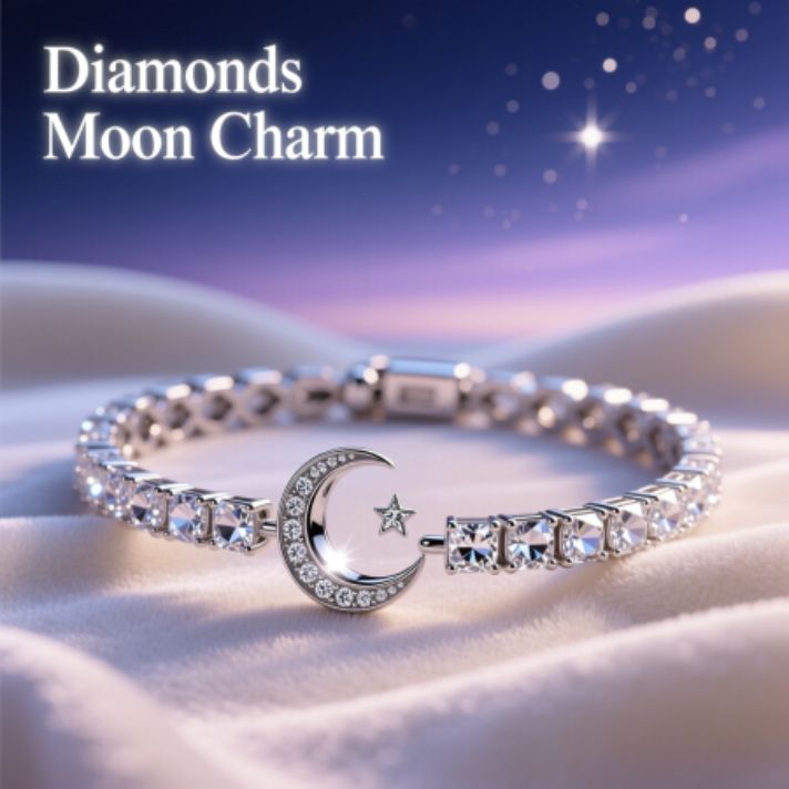 Diamonds Moon Charm Bracelet
