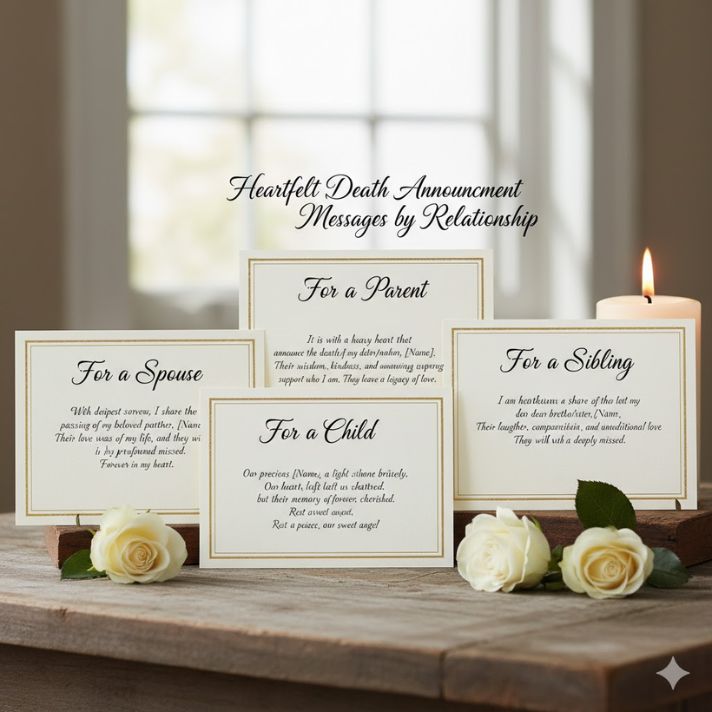 Heartfelt Death Announcement Messages by Relationship