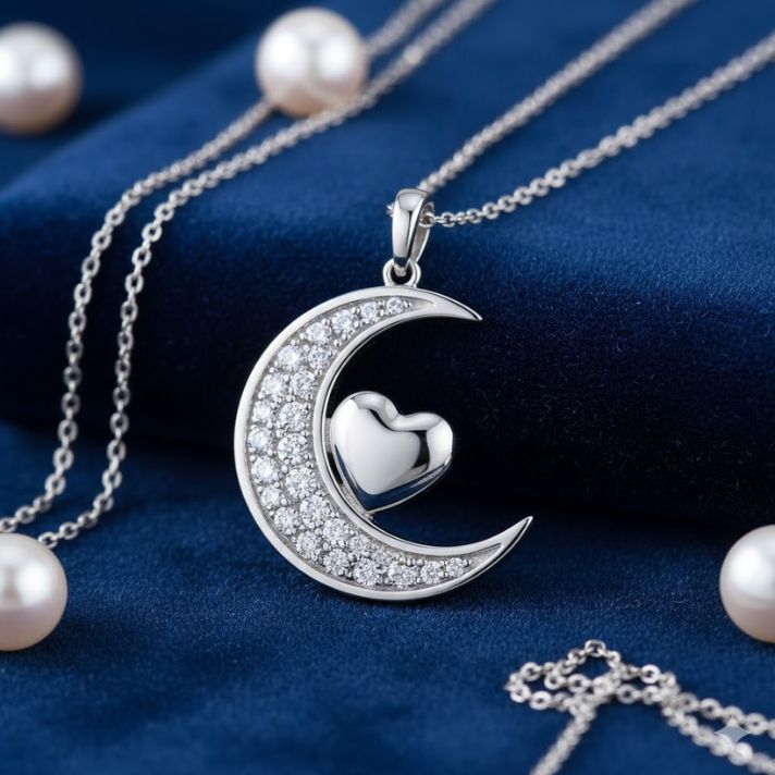 Silver Moon Heart Pendant
