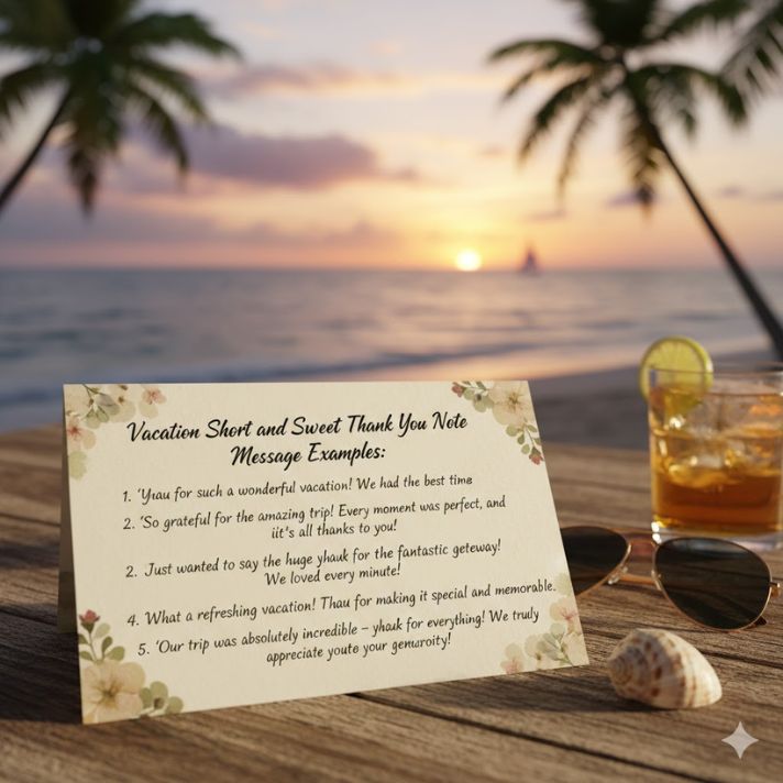 Vacation Short and Sweet Thank You Note Message Examples