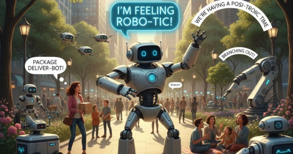 Robot Puns in Action: Captions, Sayings, and Quotes