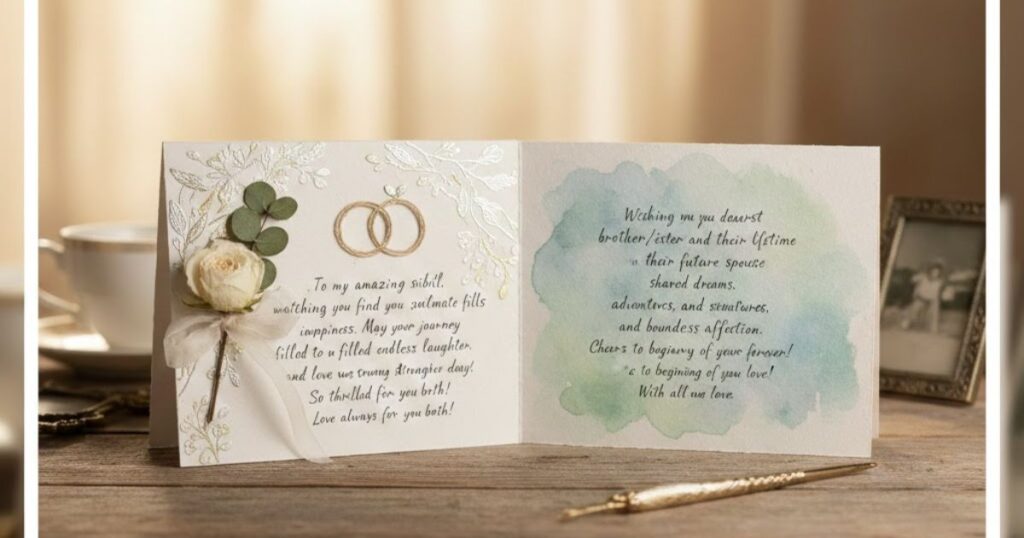 Engagement card messages for a sibling